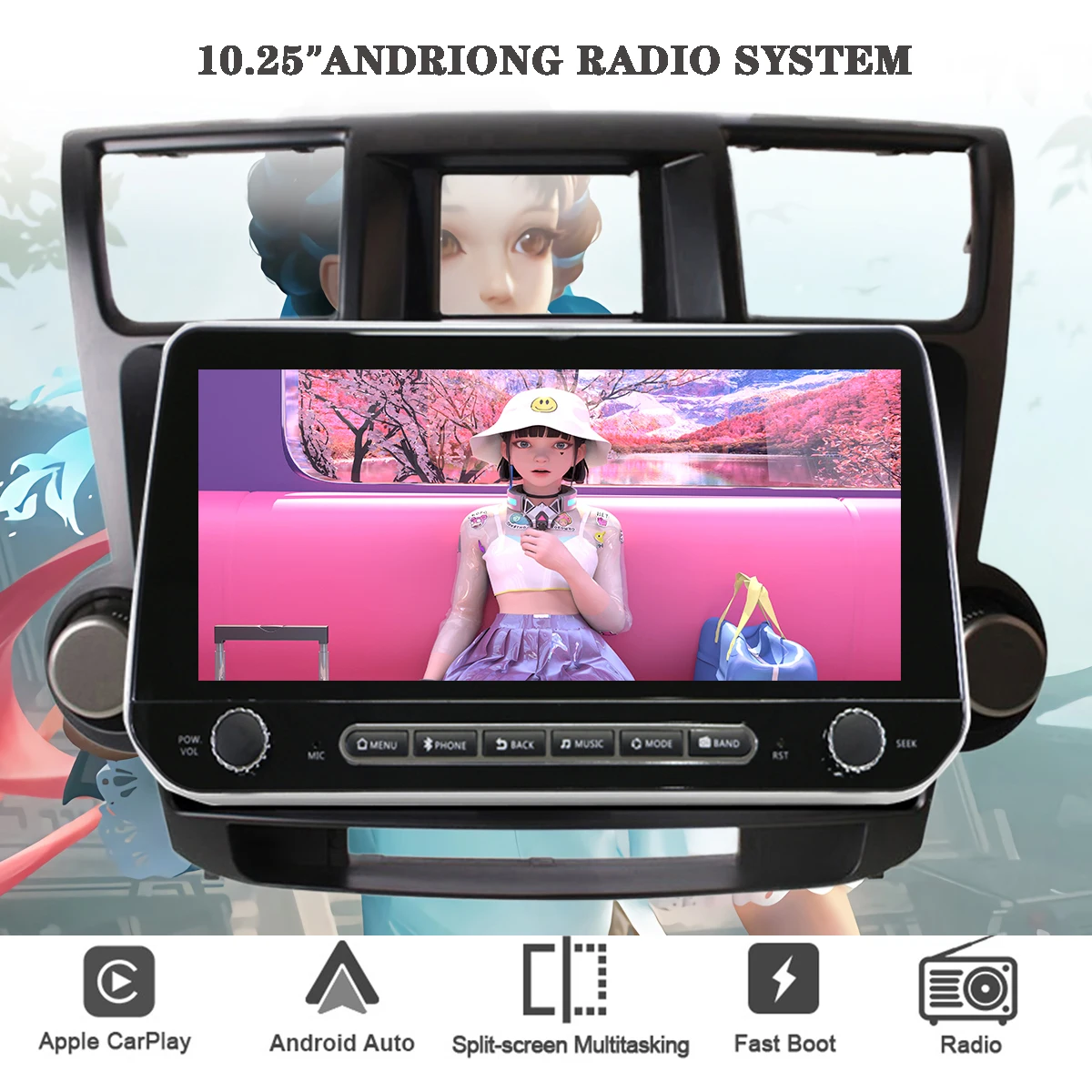 

8-ядерный Android 13 Авторадио DVD видео аудио плеер GPS навигатор для Toyota Highlander 2009 2014 4G WIFI Carplay Android авто 8G + 256G