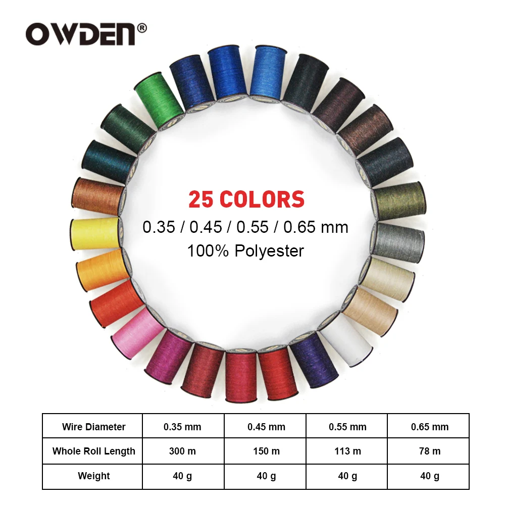 OWDEN 25 Color 0.35mm 0.45mm 0.55mm 0.65mm Leather Round Waxed Thread Polyester Leather Craft Sewing Line