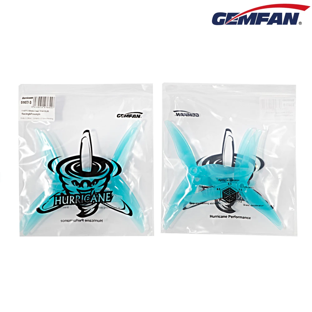 مروحة Gemfan-hyorcane PC FPV مروحية لطائرات RC بدون طيار ، سباق حرة ، أجزاء ذاتية الصنع ، 3 شفرات ، 5.1X4.77X3 ، 5 بوصة ، 2 أزواج ، 4 ks