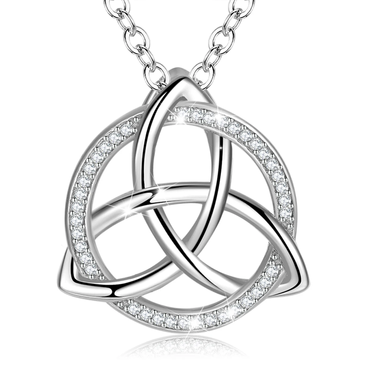 

EUDORA 925 Sterling Silver Good Luck Irish Celtics Knot Triangle Vintage CZ Pendant Necklaces Link Chain for Women Jewelry C202