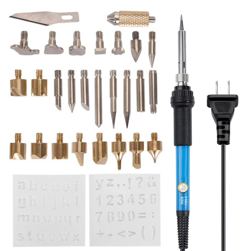 60w Adjustable Soldering Iron Carving Pyrography Tool Wood Embossing Burning  Solder Pen Set 30 in1 Welding Kit