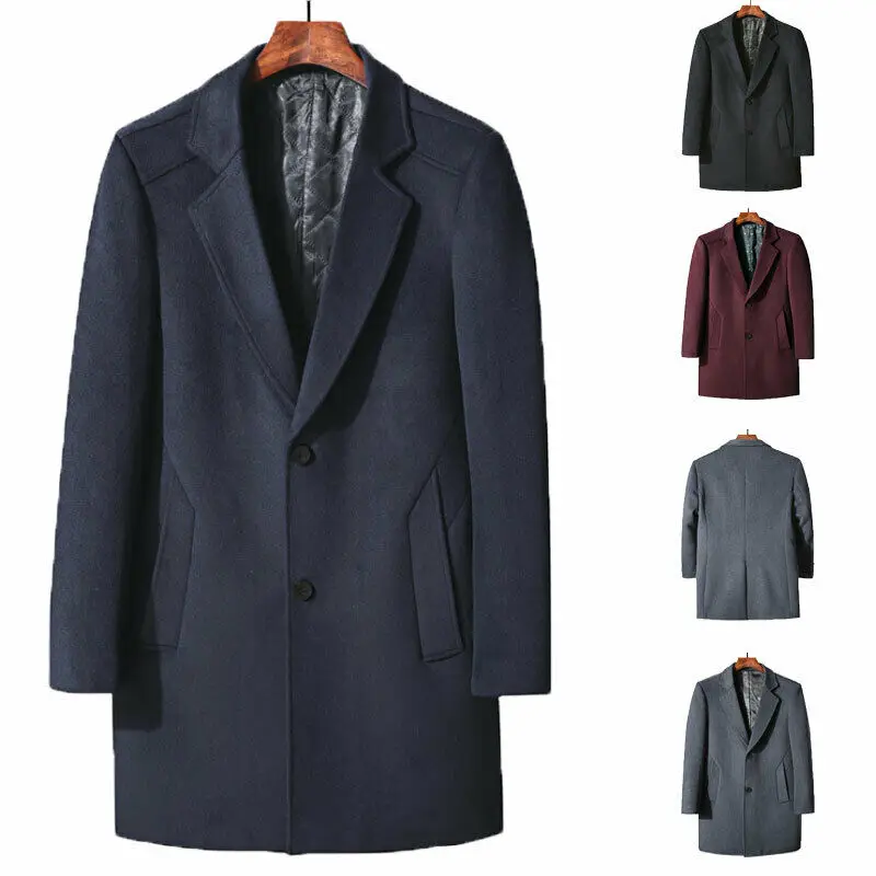 

Business Men Suits Coat Wool Blend Long Overcoat Jacket Fall Tuxedos Notch Lapel Formal Business Causal Prom Tailored