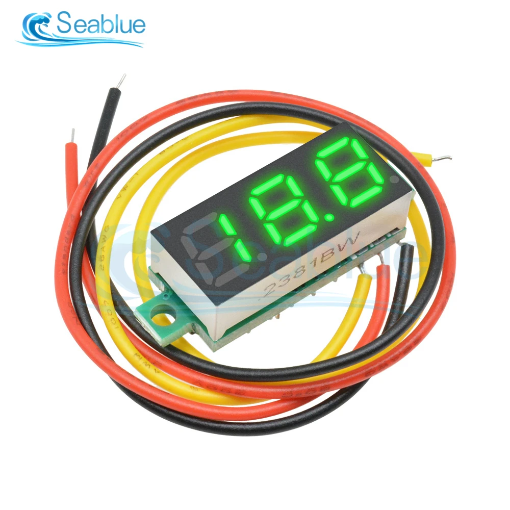 Voltímetro Digital LED para coche, medidor de voltaje de 0-0,28 V, 5 piezas, 100 pulgadas, CC, Detector de voltaje móvil, 12V, rojo, verde, azul