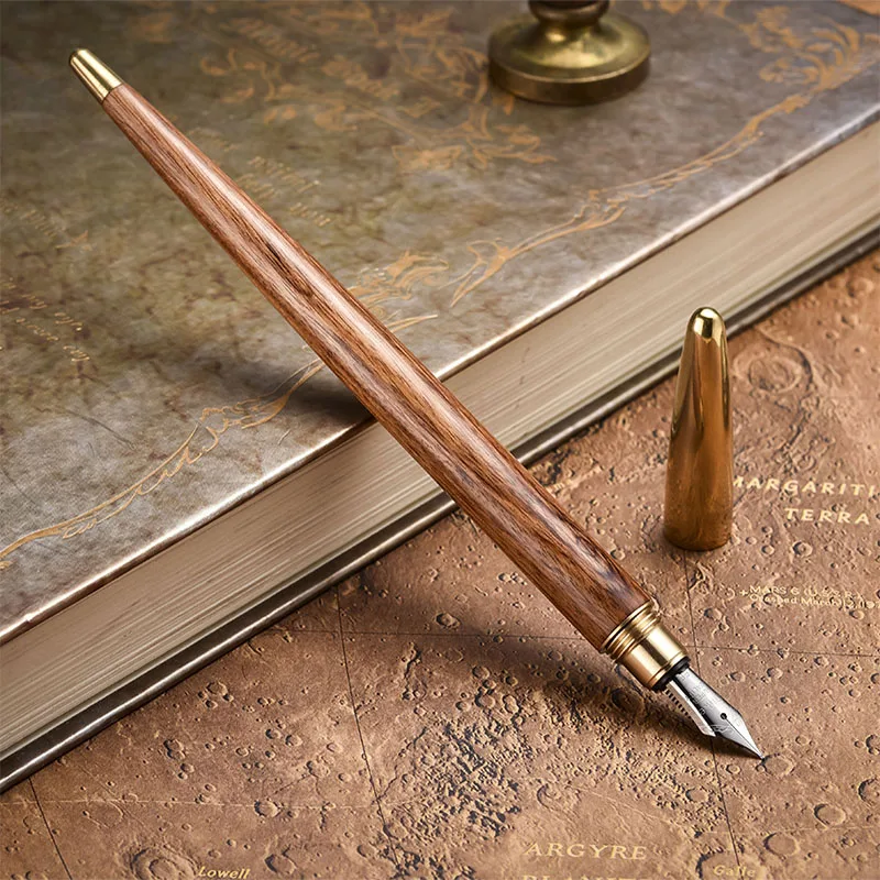 1pcs Handmade Solid Wood + Brass Fountain Pen Natural Color Writing Tool  0.5mm Nib For Business and School Office Customized