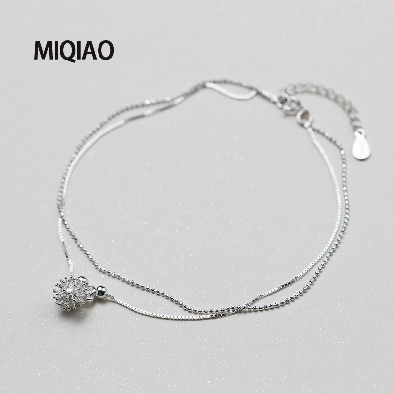 

MIQIAO 925 Sterling Silver Flower Ankle Bracelet For Women Female Korean White Dandelion Sweet Foot Summer Jewelry Leg Chain