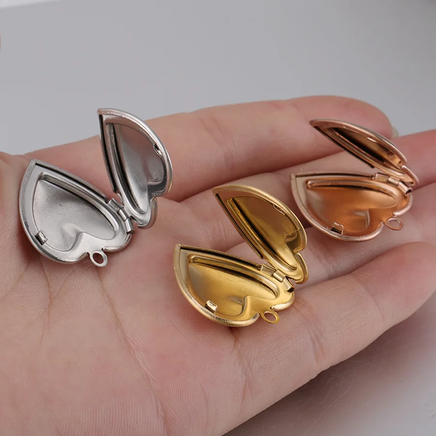 100% Stainless Steel Heart Photo Locket Pendant 25mm DIY Metal Photo Picture Locket Jewelry Finding 10Pcs