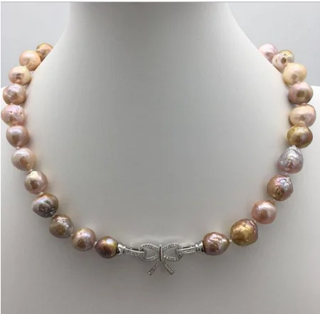 

New 11-13mm real natural rainbow of south sea pearl necklace 19"Beautiful butterfly clasp