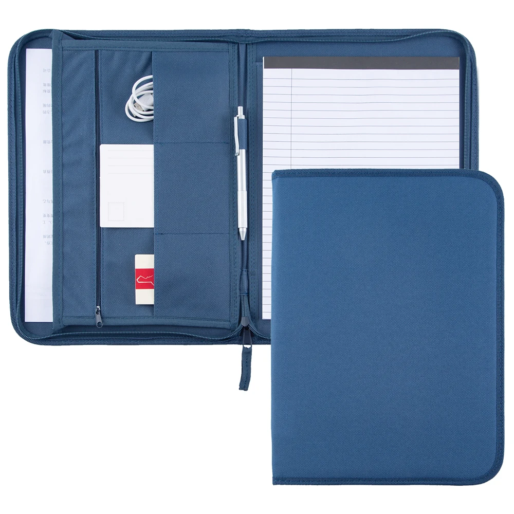 A4 Size Fabric Canvas Document Folder Bag Padfolio,Cheap Zipper Cloth Folder Canvas Bag Unique Resume Folder,Blue Cover Folder