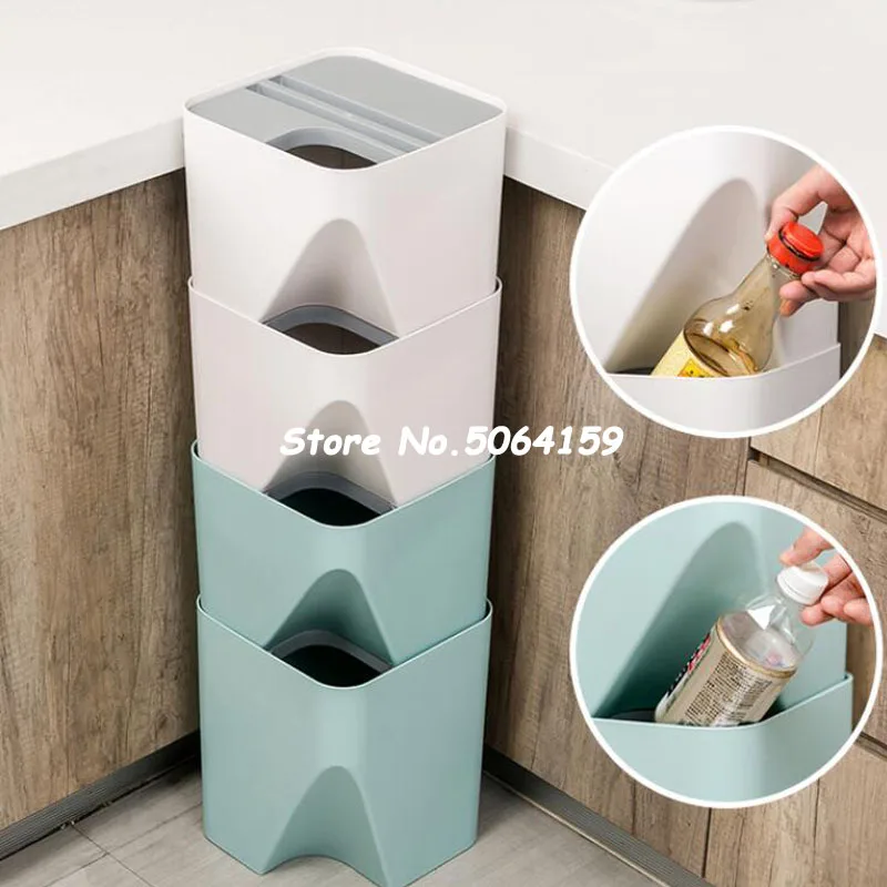 Kitchen Trash Can Stacked Sorting Trash Bin Recycling Bin Household Dry And Wet Separation Waste Bin Rubbish Bin For Bathroom