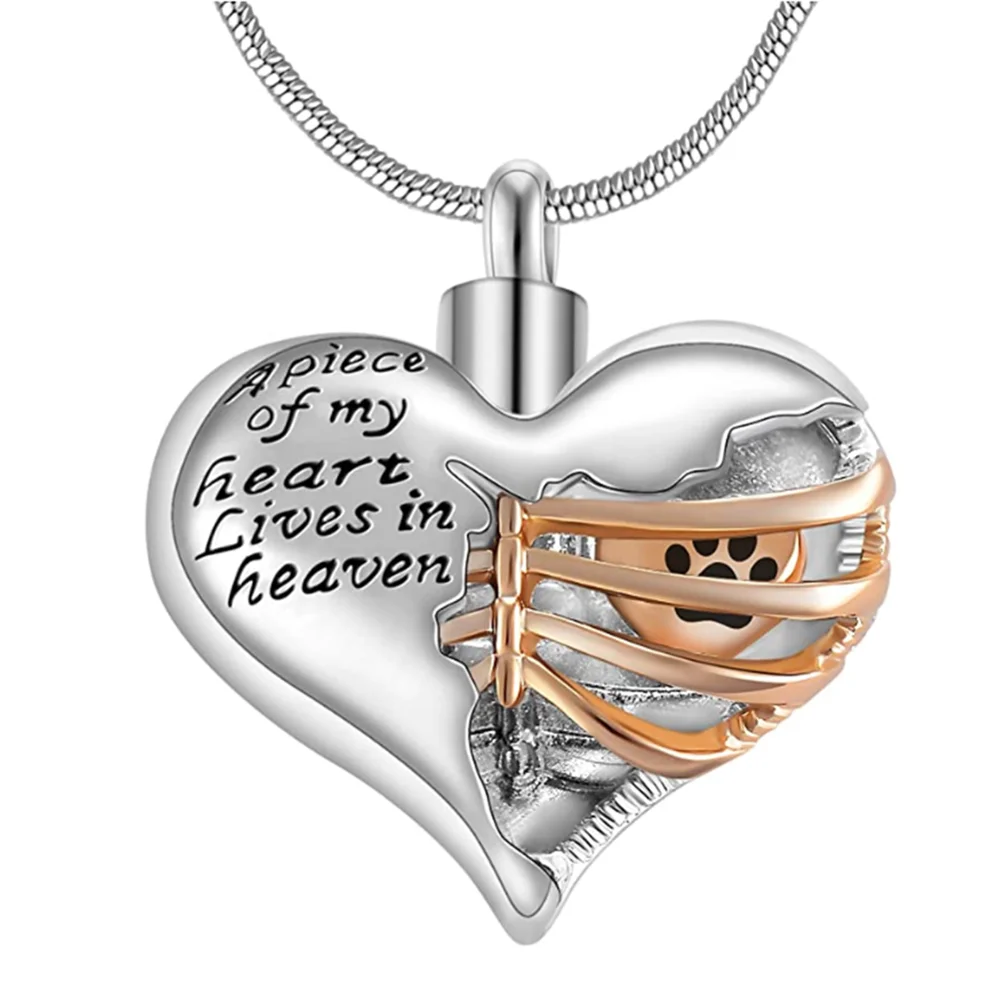 A Piece of My Heart Lives in Heaven Memorial Urn Heart Cremation Necklace,Men/Women Pendant Keepsake Jewelry