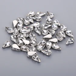 Multi Size Nähen Glas klar Kristall Silber Klaue Basis Strass DIY Hochzeitskleid Kleid Kopfschmuck Wassertropfen Perlen