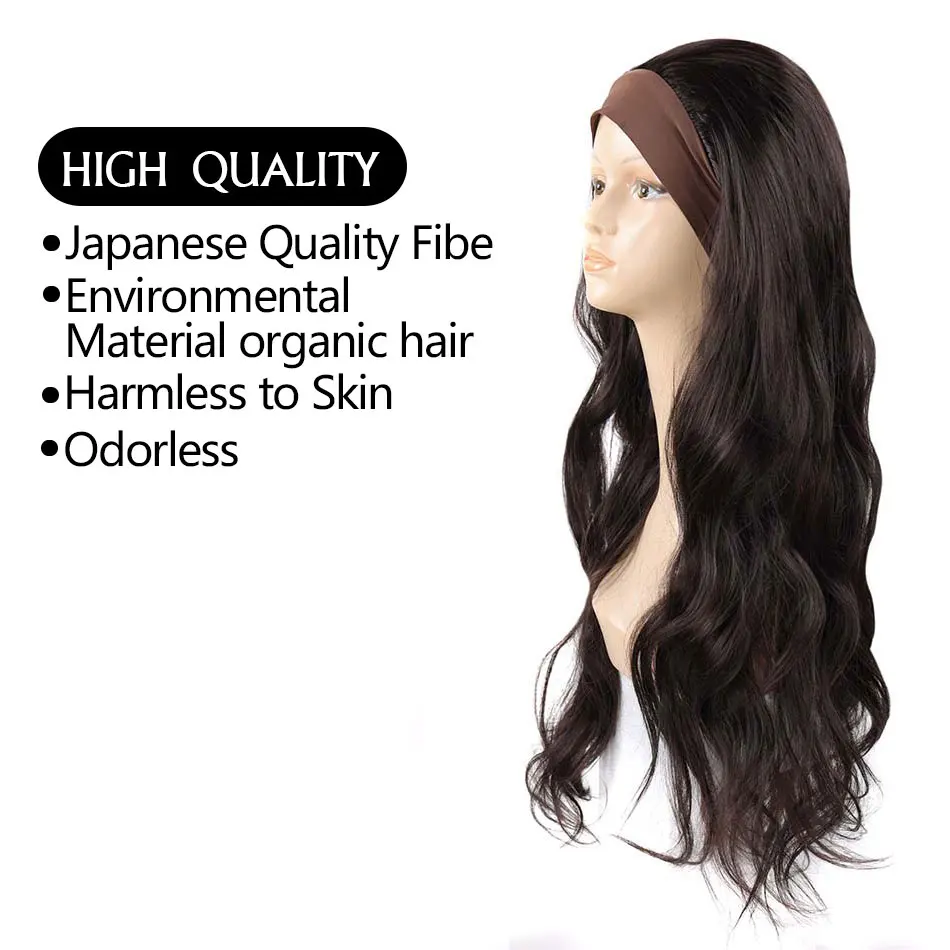 Long Body Wave Headband Wig Synthetic Wig For Women Heat Resistant Fiber Mixed Organic Hair Ombre Blonde Black Party Cosplay