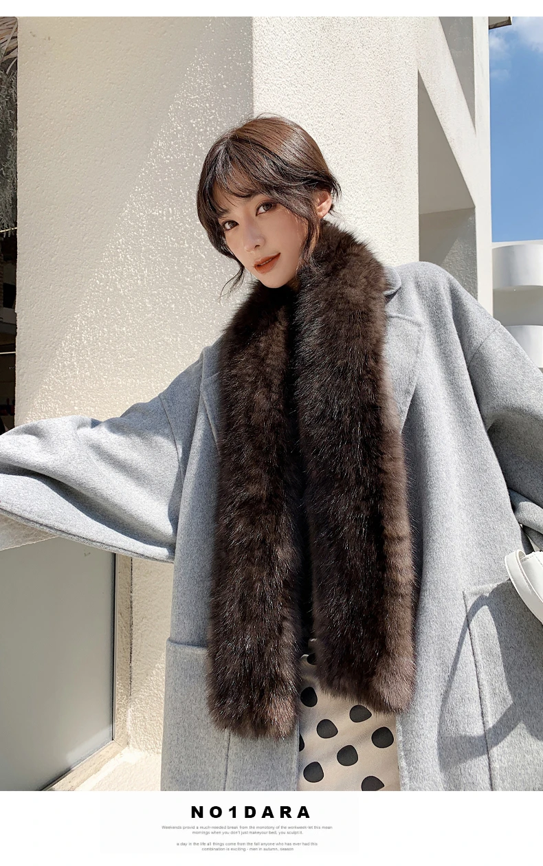 2020 Women Knitted Real Sable Fur Scarves Genuine Mink Fur Mufflers Winter Warm Fur Wraps Rings Neckwarmer Long Style 150CM