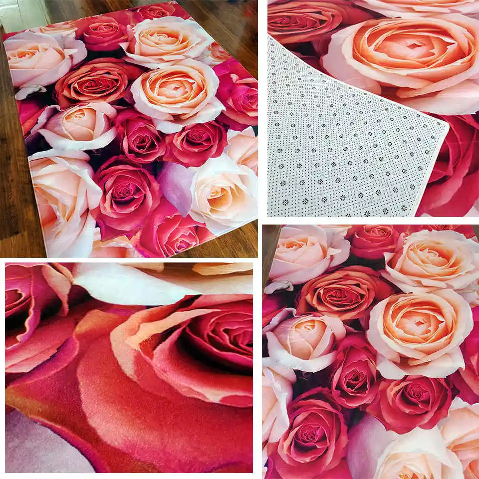 Rose Carpet 3D Mat For Living Room Flower Rug Bathroom Anti-slip Absorb Mat Kitchen Rug Home Decor Doormat Custom Carpet Big