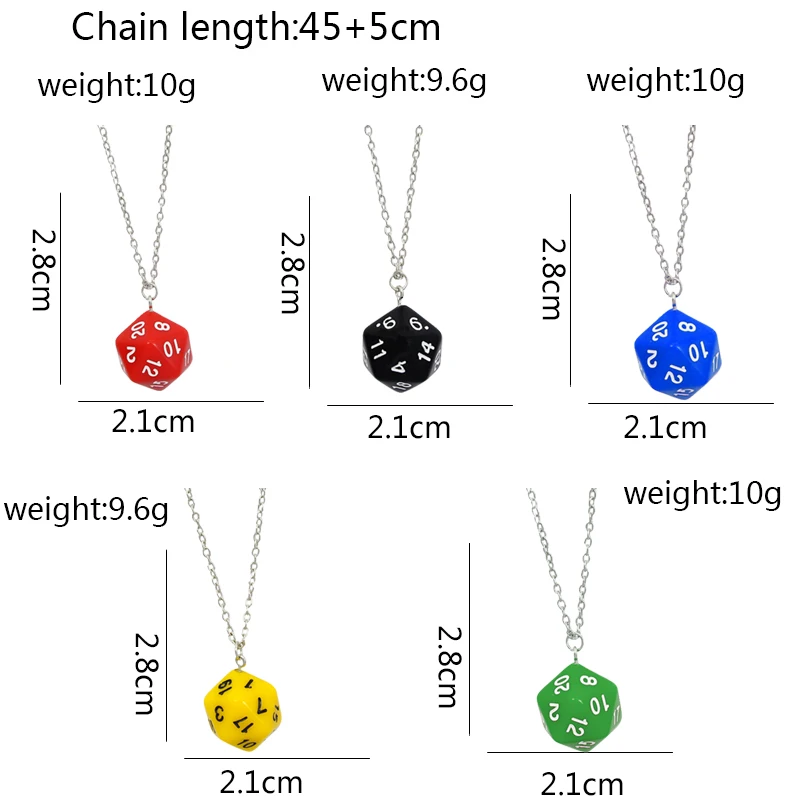 Colour Sieve Dice Necklace Lucky Number Faceted Yellow Blue Green Red Black Polyhedral Pendants Necklace for Women Jewelry Gift