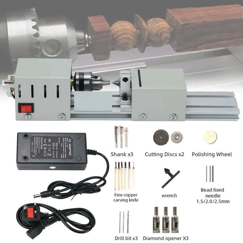 

12-24V Mini Lathe Machine Tools DIY Woodworking Miniature Buddha Pearl Grinding Polishing Beads Wood Drill Milling Machine