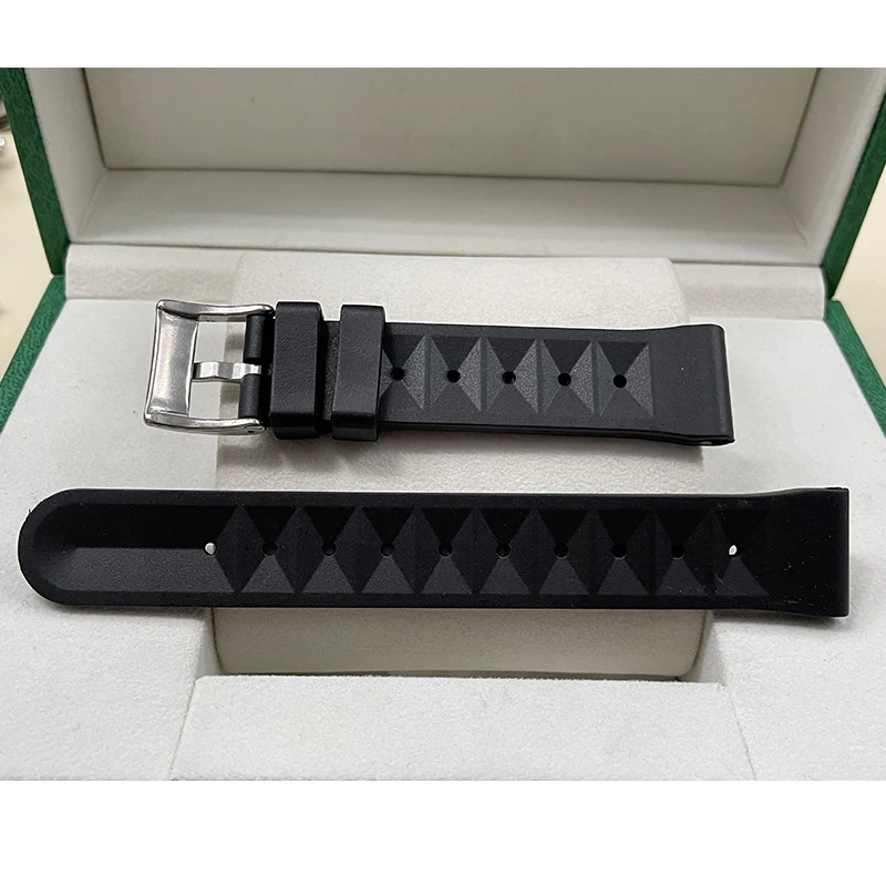 20mm Black Sport Silicone Strap Waterproof Watchband Men Rubber Bracelet Watch Waffle Strap Replacement Accessories