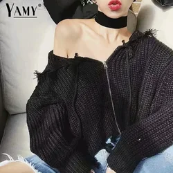 Sweater cardigan women knitwear long sleeve crop top knitted oversized sweater vintage crop cardiagns black white sweaters fall