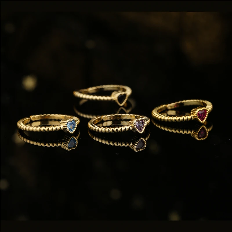 2024 New Fashion 8 Colors CZ Stone Tiny Heart Charm Ring Gold Color Copper Women Wedding Rings Trendy Finger Jewelry Wholesale