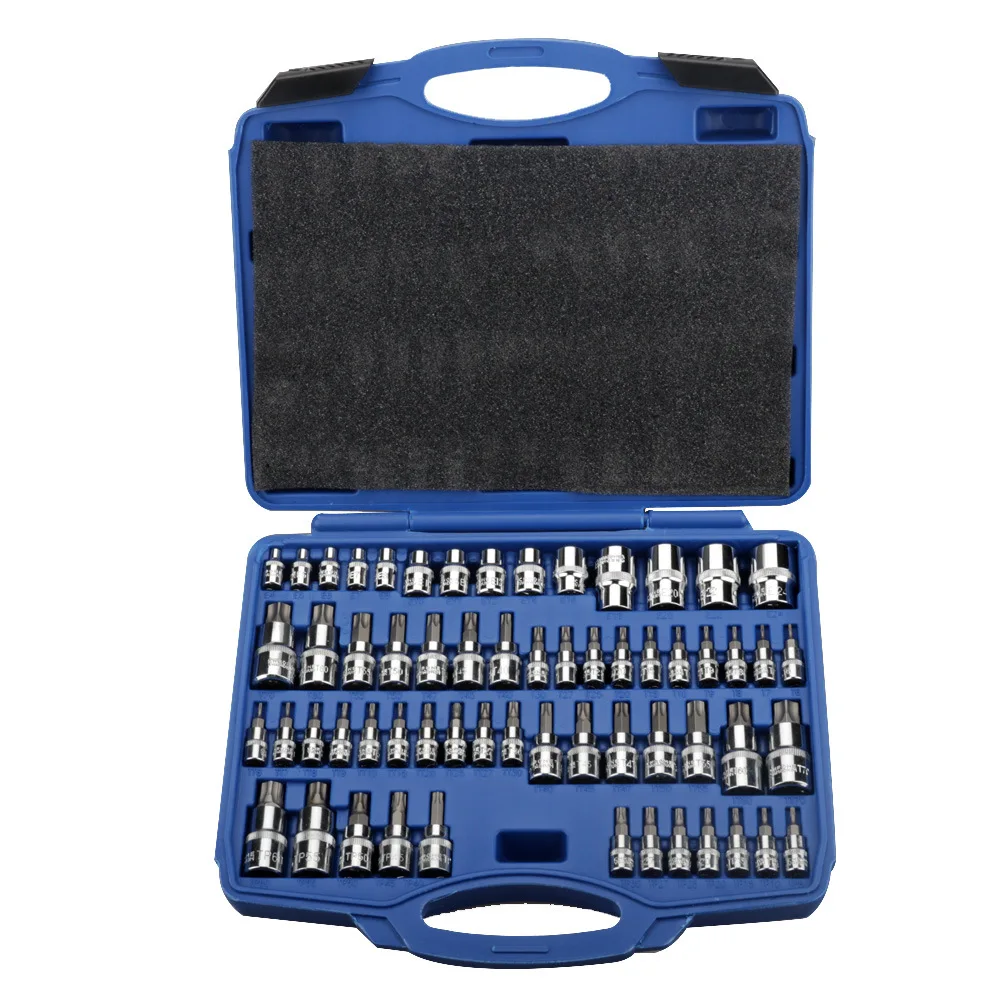 Quality 60Pcs Universal Car Pressure Batch Sleeve Star Bit Socket Set Car Repairing Tool Metal Hex Socket Wrench 1/4