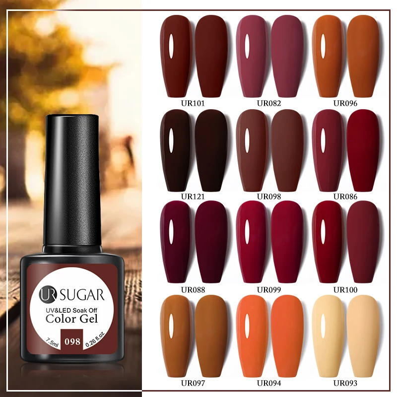 UR SUGAR Brown Caramel Colour Gel Nail Polish Semi Permanent UV LED Autumn Winter Wine Red Series Nail Gel Top Coat