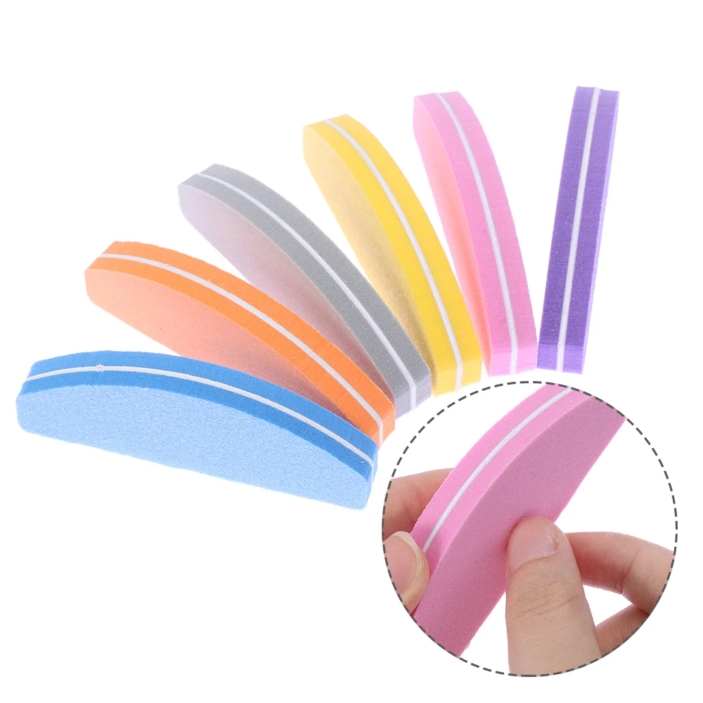 100/180 Colorful Double Sided Half Moon Nail Files Sanding Buffer Pedicure Manicure Professional Nail Care Beauty Tools