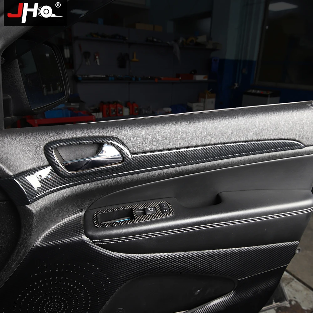 JHO Carbon Grain Inner Door Handle Panel Cover Trim For 2014-2019 Jeep Grand Cherokee 2017 2016 2015 2018 Limited WK2 Overland