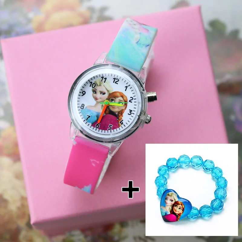 Disney Flash Light Girls Elsa Watches Kids with Bracelet Silicone Strap Princess Children Watches Student Clock reloj infantil