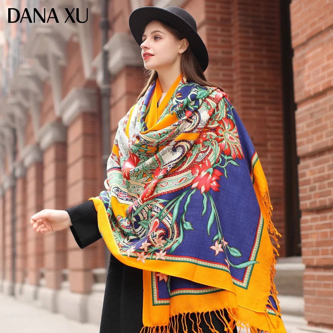 

DANA XU Bufanda Mujer Wool Poncho Head Women Lady Warm Shawl Stoles Bandana Scarf Hijab Luxury Brand Pashmina Winter 2021