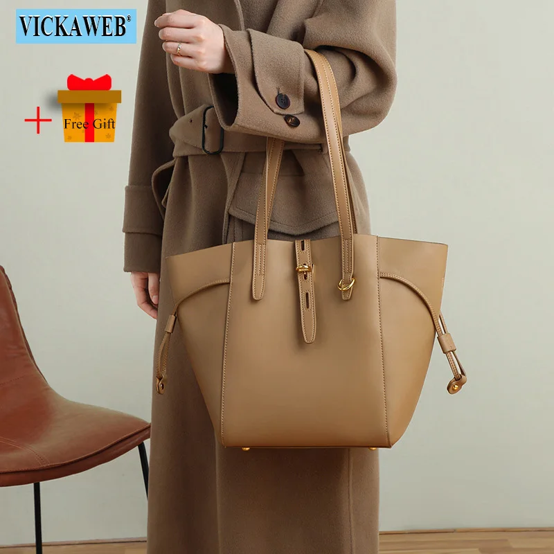 Free Gift Women's Totes Shoulder Bag Fashion Shopping Bags Solid Soft Genuine Leather Handbags for Female Hasp Top-Handle Bags