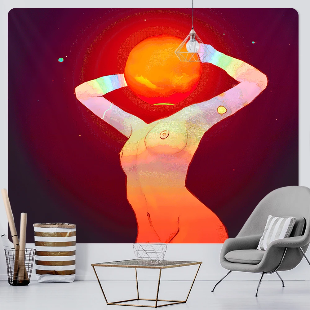 Abstract naked girl psychedelic scene home art tapestry hippie bohemian decor bedroom backdrop wall sheets