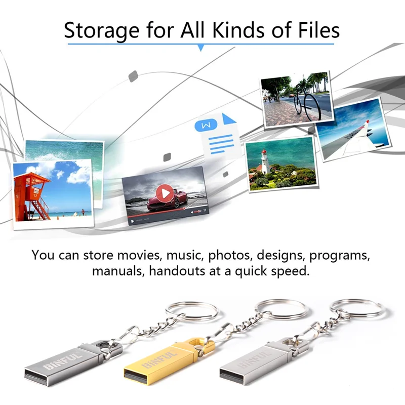 BiNFUL-محرك فلاش USB ، 4 جيجابايت ، 8 جيجابايت ، 16 جيجابايت ، 32 جيجابايت و 64 جيجابايت ، محرك Bpen ، مقاوم للماء ، معدن ، فضي ، 128 جيجابايت ، يو إس بي ، هدايا