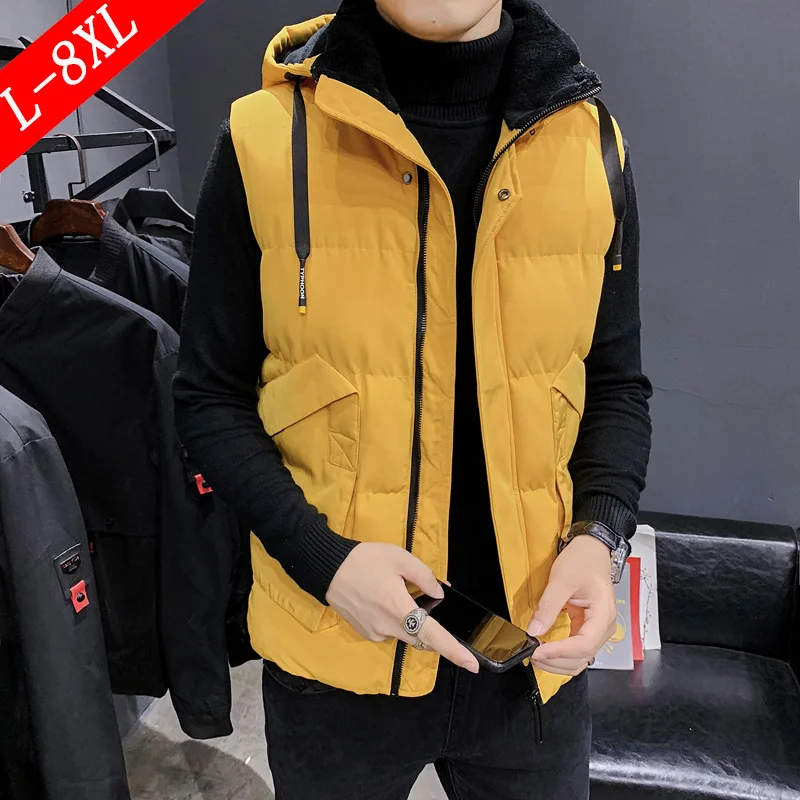 Plus Size L-8XL Sleeveless Jackets Mens Cotton Down Padded Vest Homme Thicken Hood Parkas Waistcoat Chalecos Para Hombre VT-274