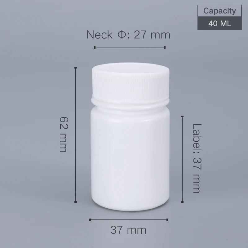 Empty 40ML Medicine Bottles with Screw Cap and Aluminum Foil Gasket for Pill Capsule Food Grade Packing Container 50PCS