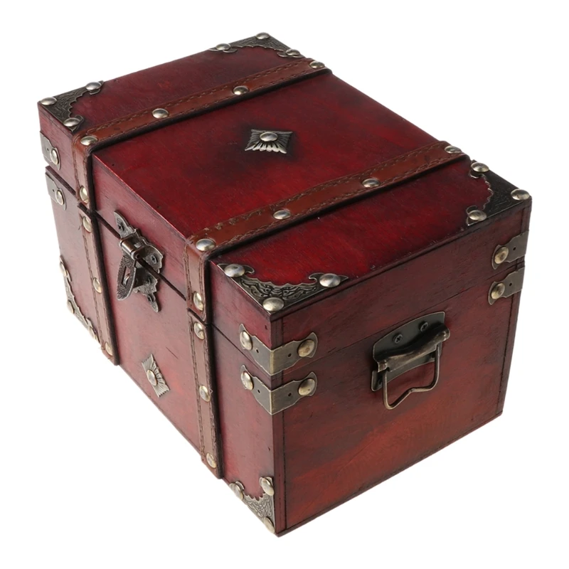 Retro with Lock Vintage Wooden Storage Box Antique Jewelry