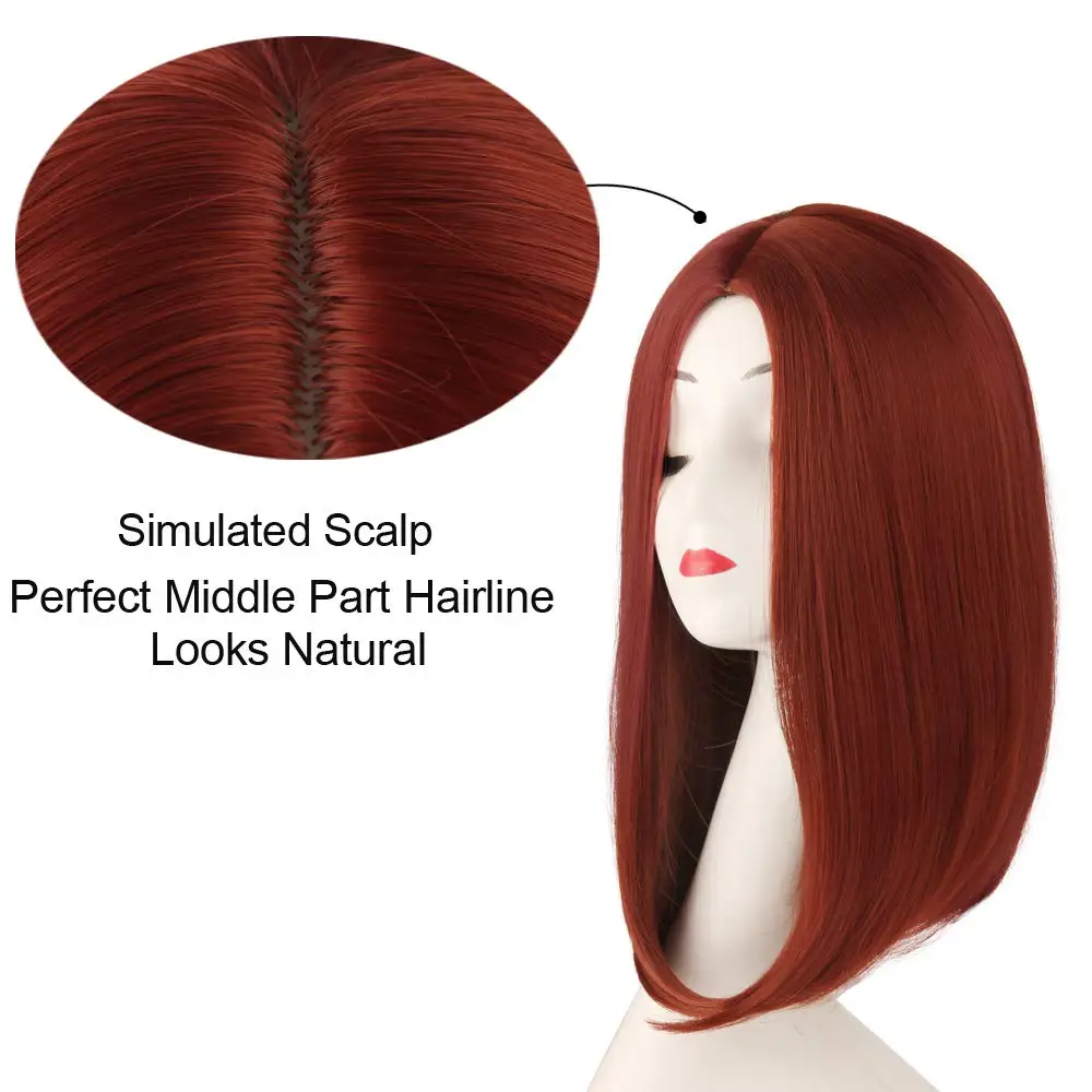 Aiyee Synthetic Ginger Reddish Wigs for Women Shoulder Length Colored Cosplay Short Straight Hair Middle Part Copper Red Bob Wig