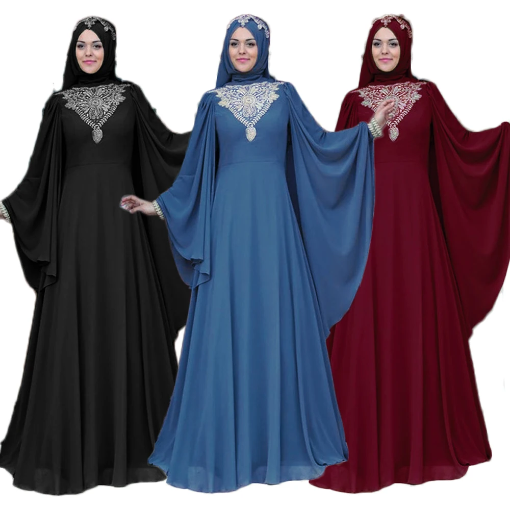 

Dubai Muslim Women Modesty Long Sleeve Plus Size Maxi Dress Abaya Islamic Cocktail Party Ramadan Robe Kaftan Robe Clothing New