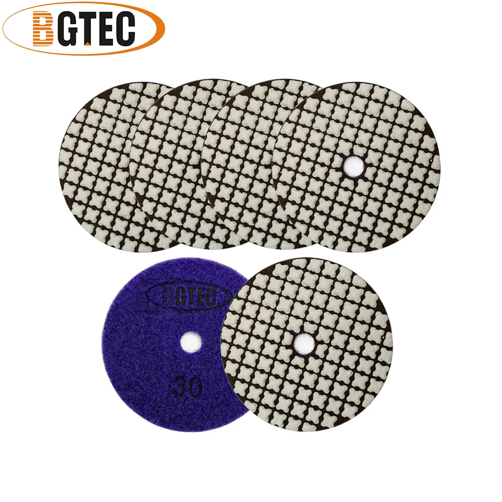 

BGTEC 6pcs 4"/100mm #30 Diamond Resin Bond Dry Polishing Pads For Granite Marble Ceramic