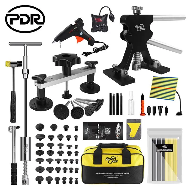 PDR Tool Car Body Paintless Dent Repair Black Puller Hammer Bridge Pulling Dent Lifter Hot Glue Sticks Line Board Tools Bag Set