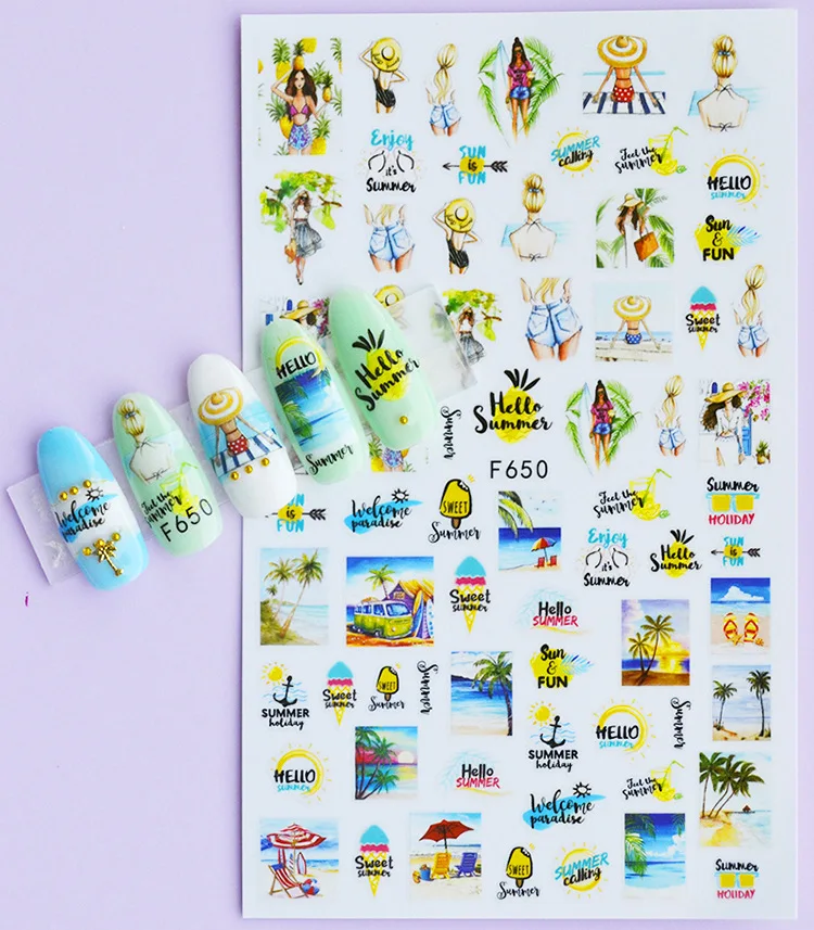 1 PC Summer Holidays Coconut Palm Design 3D Self Adhesive Decal Slider DIY Decoration Wraps Nail Stickers  F650