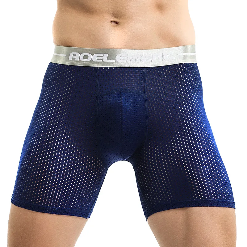 Mens Underwear Boxers Shorts Hombre Breathable Ice Silk Mesh Pouch Panties Man Middle Long Leg Underpants Male Large Size XL-6XL