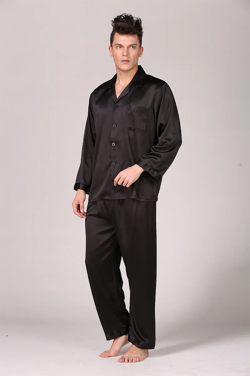 2022 Red Black Blue Male Pajama Set Satin Silk Men\'s Casual Nightwear Sleepwear Nightgown Robe халат мужской пижама Peignoir