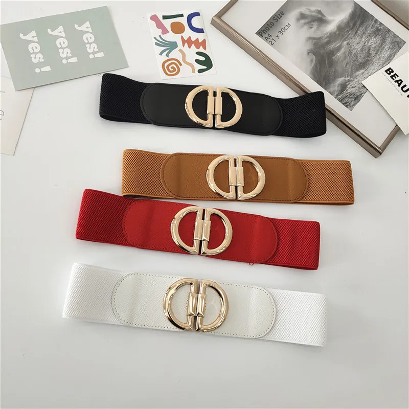 Oval Buckle Women's Belt Decorative Waist Seal with Skirt Retro Loose Elastic Wide Belt Simple Thin Waist Ceinture Femme Luxe