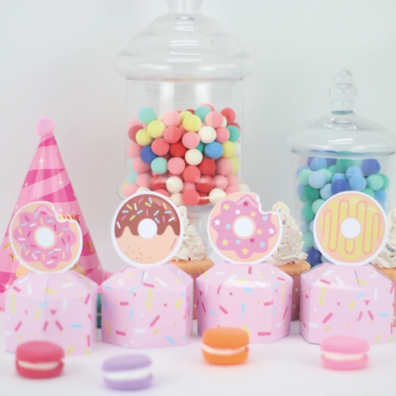 Donut Party Birthday Donut Growth Happy Birthday Candy Box Cake Head Party Like Bags Decorated with Banner Donut Walls