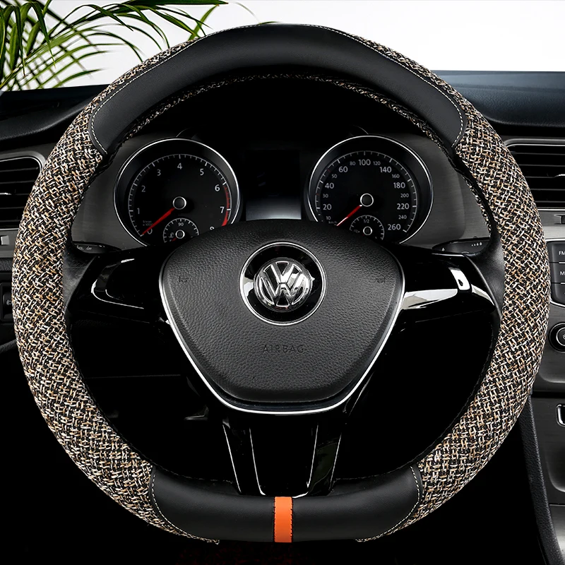 D Shape Car Steering Wheel Cover For VW Sharan Passat Caddy Touran Tiguan 2015-2021 Teramont Atlas T-Roc T-cross 2017-2021