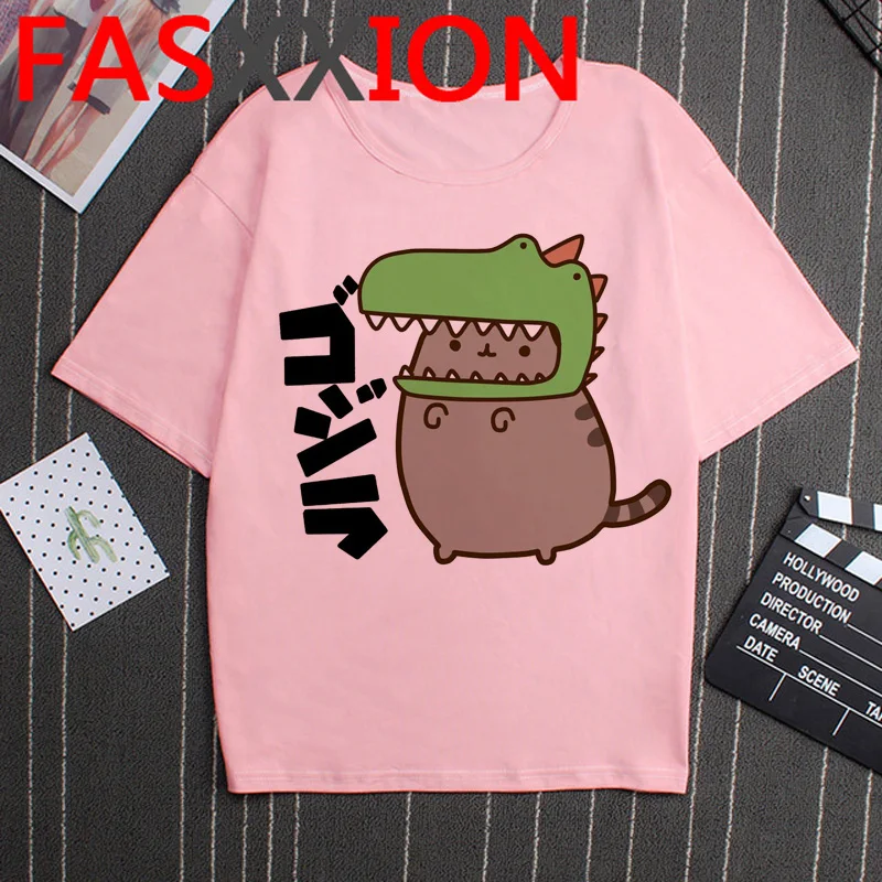 Kawaii Pusheen Cat T Shirt Women Cute Graphic Tees Funny Cat Shirt Ulzzang Korean Style T-shirt  Streetwear Female