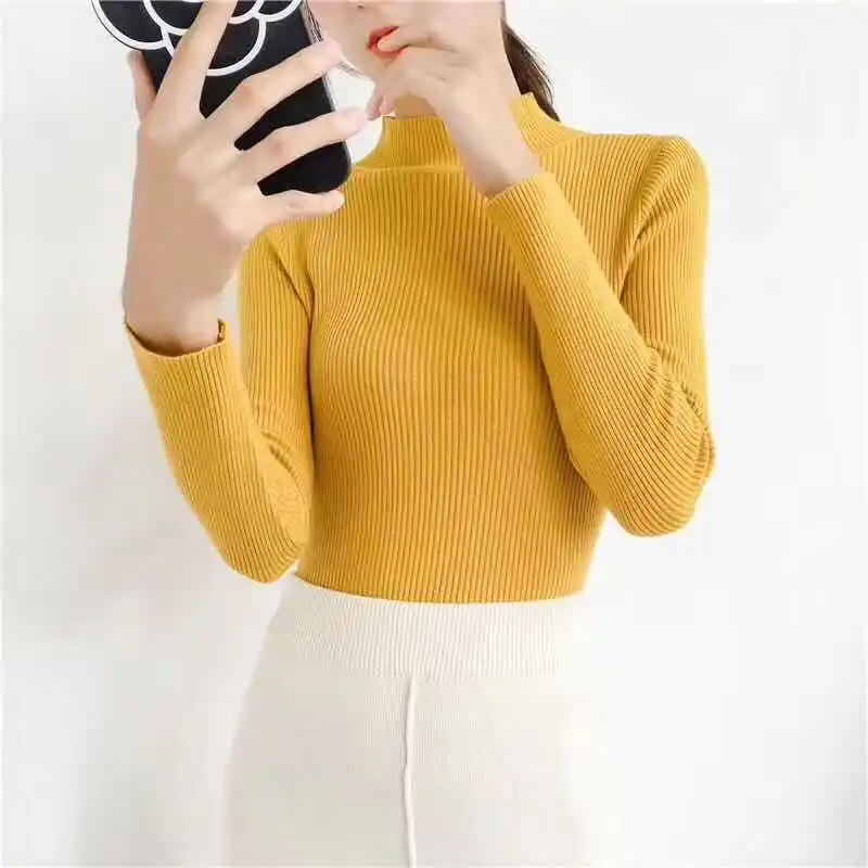 Winter Elegant Solid Long Sleeve Knitting Sweater Korean Chic Elasticity Slim Pullover Turtleneck Jumpers Women\'s Clothes 2020