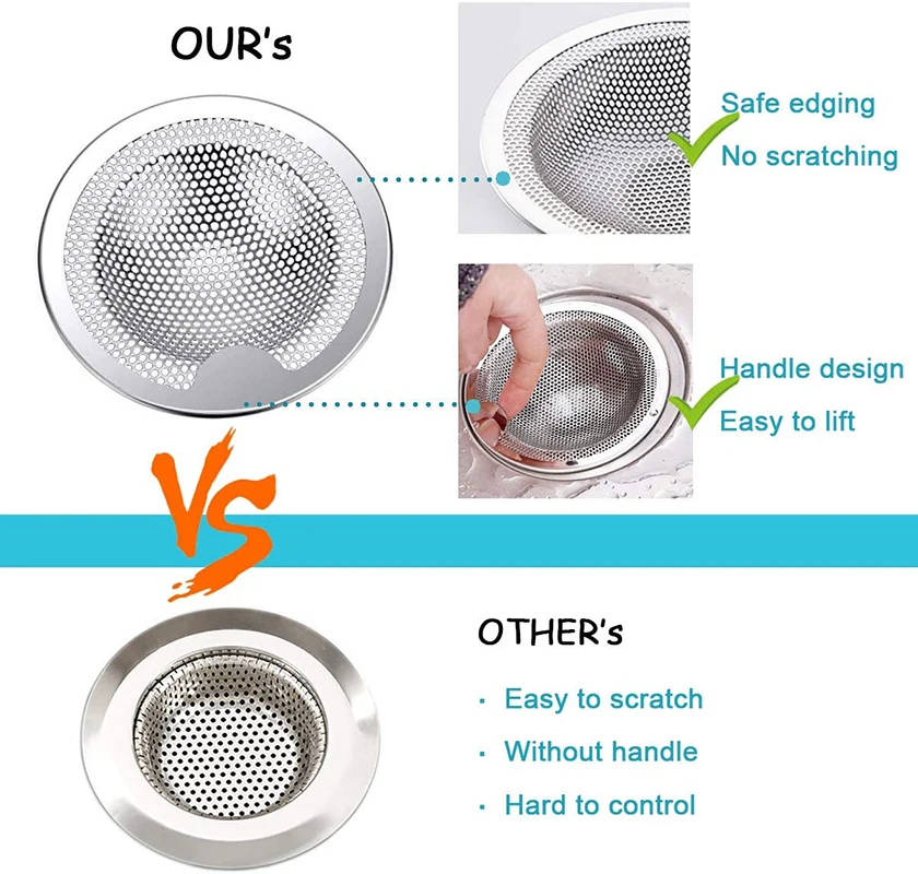 Kitchen Stainless Steel Mesh Sink Strainer Drain Hole Filter Food Slag Trap Filter Cleaner Bathroom Hair Catcher Stopper Plugs