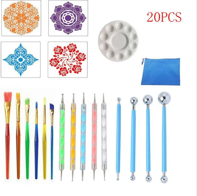 20/25pc Mandala Dotting Tools Set Pen Dotting Tools Mandala Stencil Ball Stylus Paint Tray for Painting Rocks, Coloring, Drawing