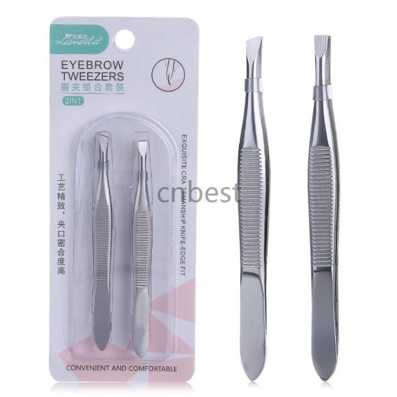 2Pcs/Set Professional Slanted/flat Stainless Steel Hair Removal Clip Eyebrow Face Hair Remover Tweezers Eyebrow Plucking Tools